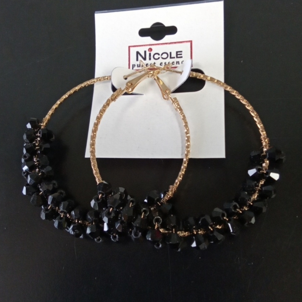 3 for $15 Black and Gold Hoop Earrings